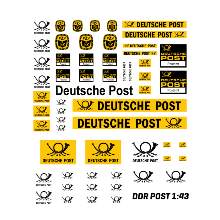 Waterslide Decal 1:43 - DDR Post Poststelle - B1000 Trabant Modellbahn