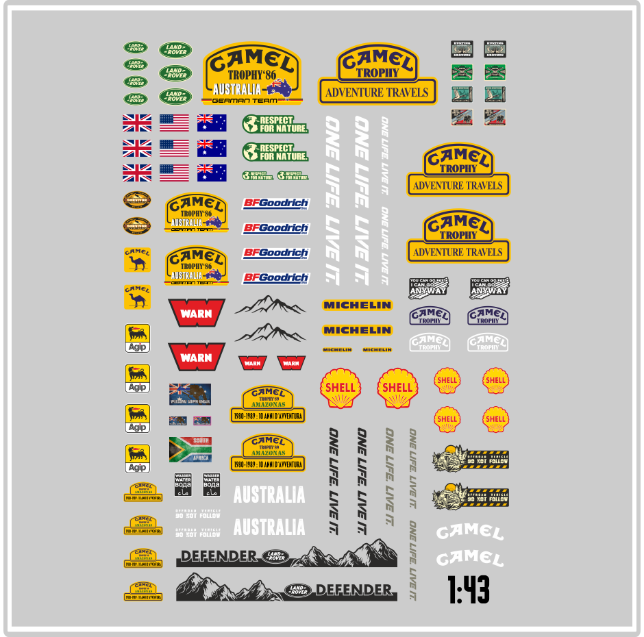 Waterslide-Decal-143-Trophy-Defender-Landrover-Camel-ONE-LIFE_-Australia-modellbau-beschriftung-2.png Waterslide Decal 1:43 - Trophy Defender Landrover Camel ONE LIFE. Australia – Bild 2