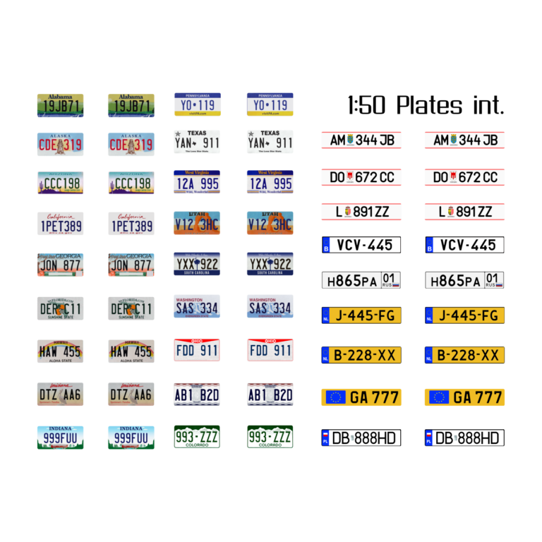 Modellbau Kennzeichen Waterslide Decal 1:50 Kennzeichen International Truck LKW PKW - USA Austria NL