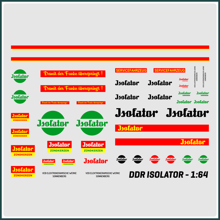 Waterslide Decal 164 DDR Isolator Zundkerze W50 B1000 Trabant Modellbahn Modellbau Beschriftung