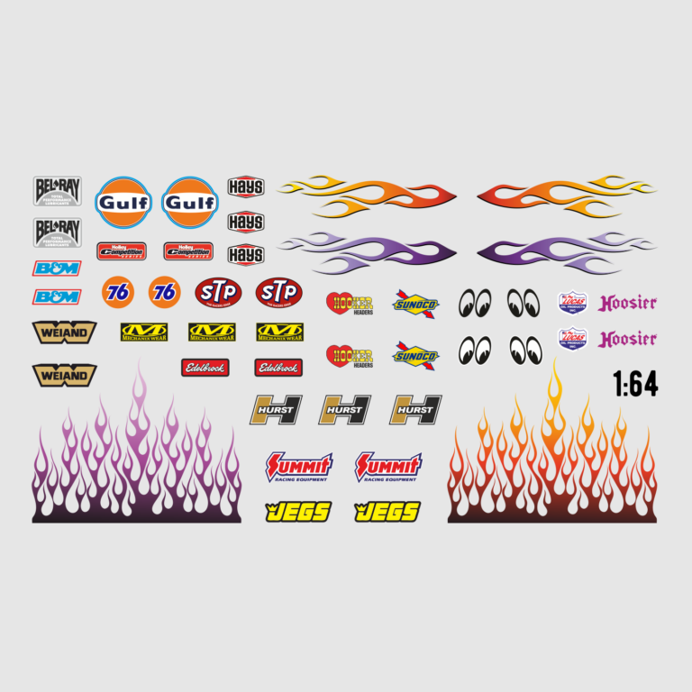 Waterslide Decal 1:64 Hotwheels Slotcar Racing Modellbau USA V8 Muscle Cars