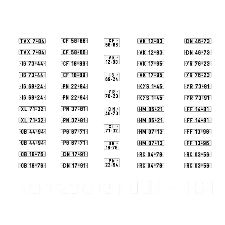 Waterslide Decal 1:64 SPUR S - DDR Kennzeichen - B1000 Trabant Modellbahn