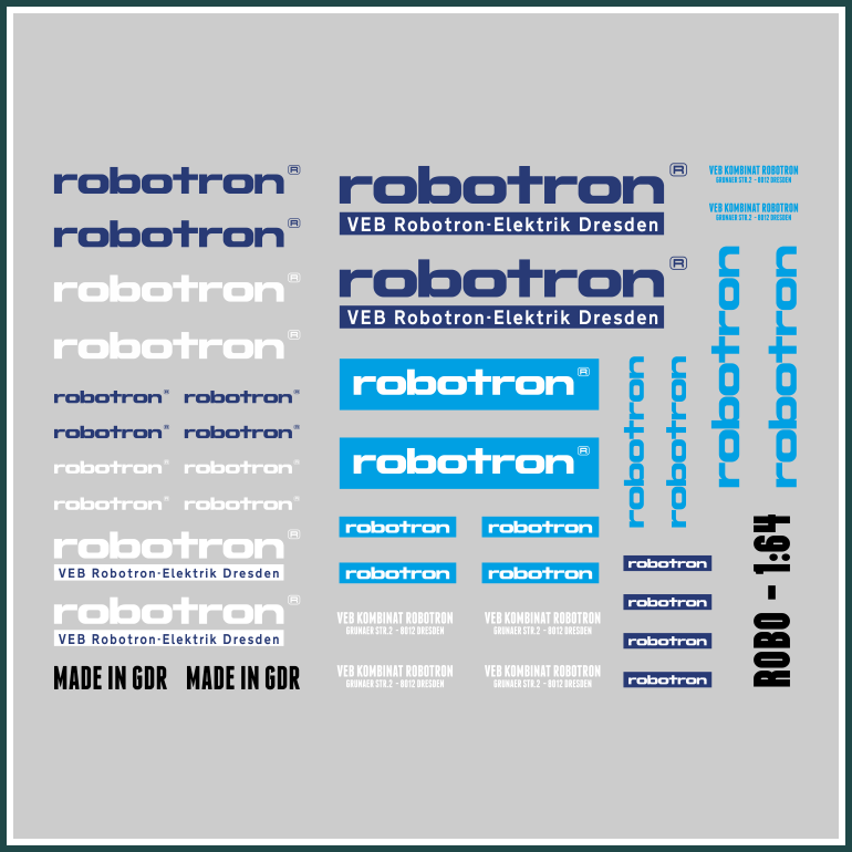 Waterslide-Decal-164-Spur-S-DDR-VEB-Robotron-Elektronik-Dresden-Modellbahn-modellbau-beschriftung-2.png Waterslide Decal 1:64 Spur S DDR VEB Robotron Elektronik Dresden - Modellbahn – Bild 2