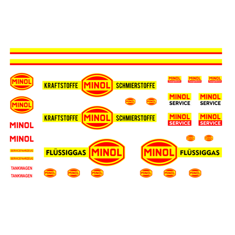 Waterslide Decal 1:87 - 31tlg. DDR VEB Minol Benzin Kamaz W50 Truck LKW Multicar