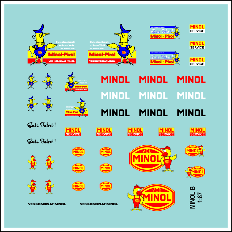 Waterslide Decal 187 DDR VEB MINOL Set B W50 Truck LKW Multicar Pirol Modellbau Beschriftung