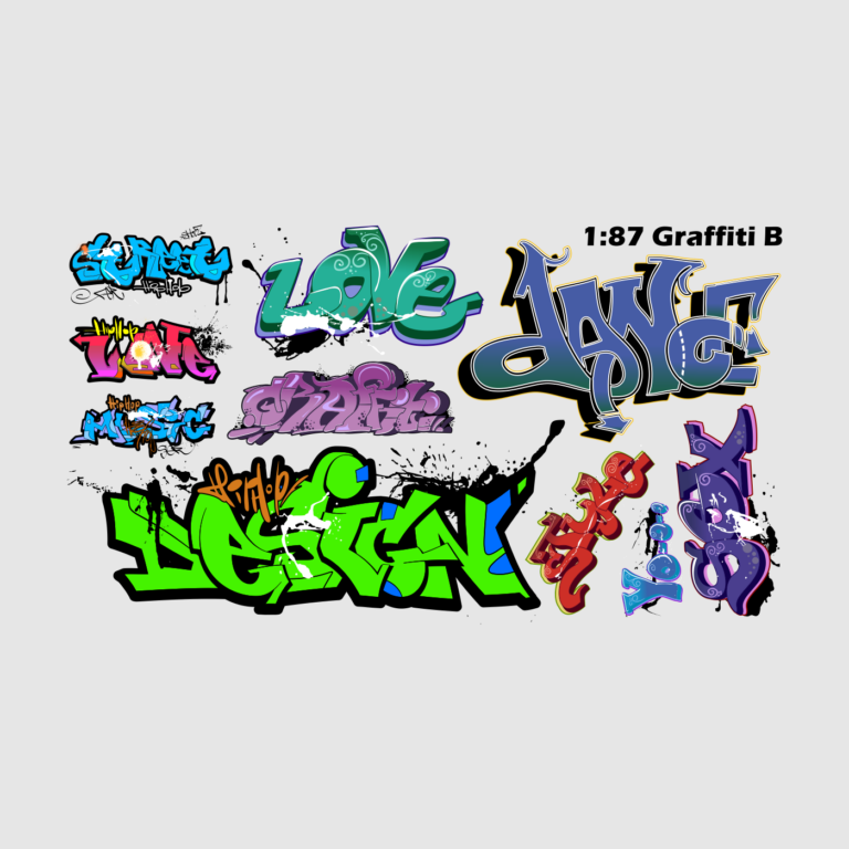 Waterslide Decal 1:87 H0 - Dekor Graffiti & Tags Set B - Modellbahn Modellauto