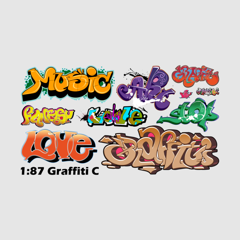 Waterslide Decal 1:87 H0 - Dekor Graffiti & Tags Set C - Modellbahn Modellauto
