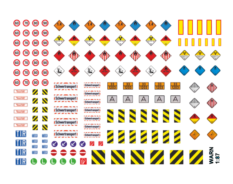 Waterslide Decal 1:87 H0 LKW Warnmarkierung Warnschild Truck Modellauto Gefahr