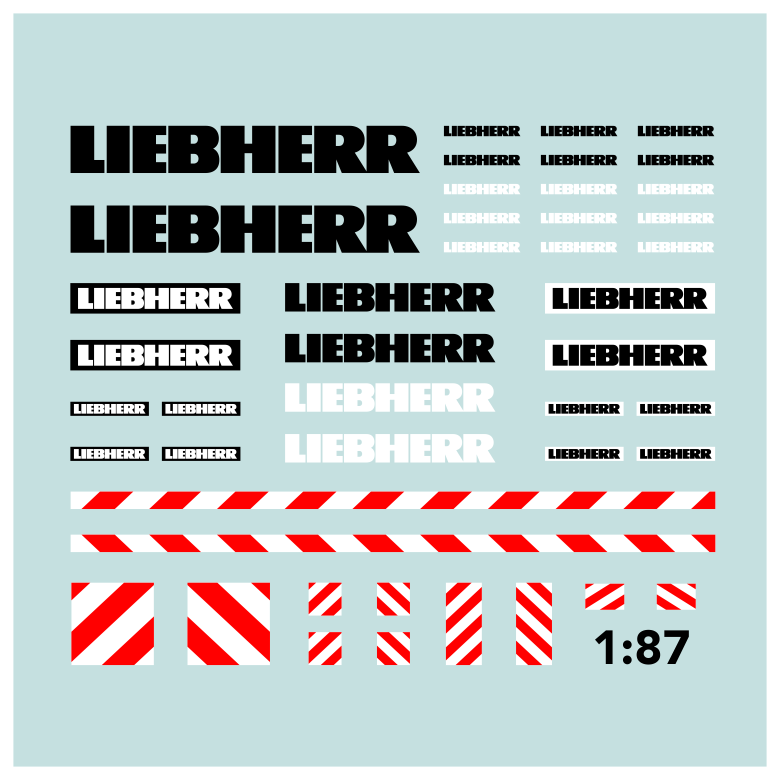 Waterslide Decal 187 LIEBHERR Kran Baumaschine LKW Radlader Modellbahn H0 Modellbau Beschriftung