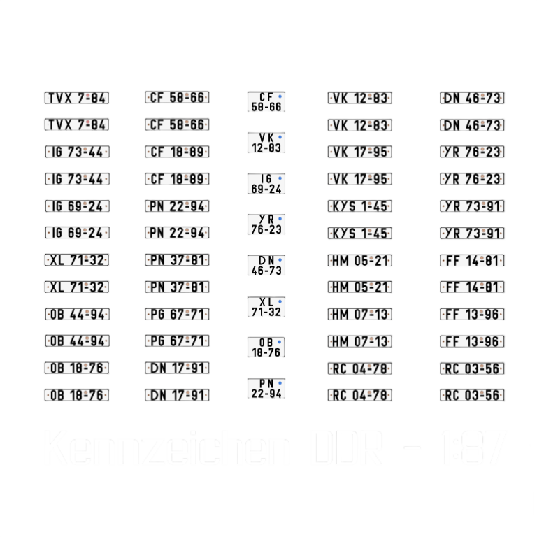 Waterslide Decal 1:87 SPUR H0 - DDR Kennzeichen - B1000 Trabant Modellbahn