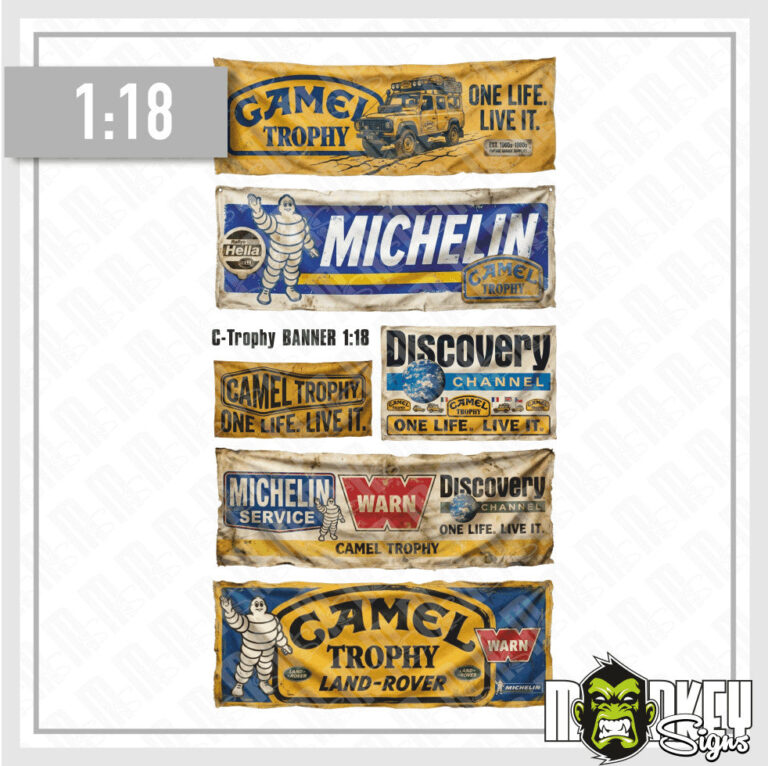 Camel Trophy Banner Set 1:18 RC Crawler Offroad Werkstatt Deko Vintage Style