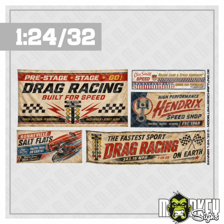 5tlg. Vintage Werkstattbanner 1:32 1:24 Carrera Slotcar Dragrace Diorama D