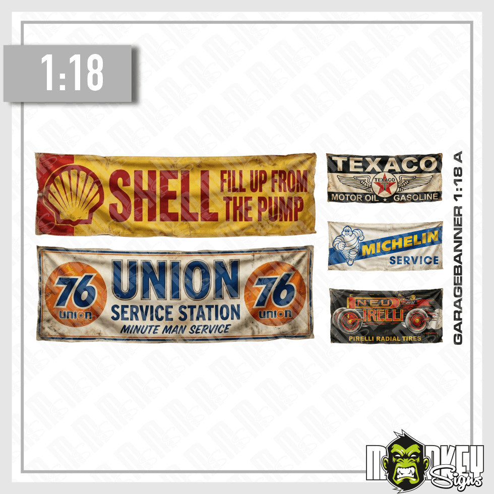s-l1600_74d52e7f-bbc7-4053-bb2c-864507be7416.jpg 5tlg. Oldschool Garagenbanner 1:18 – Retro Werkstatt Banner Set f. Oldtimer A – Bild 3
