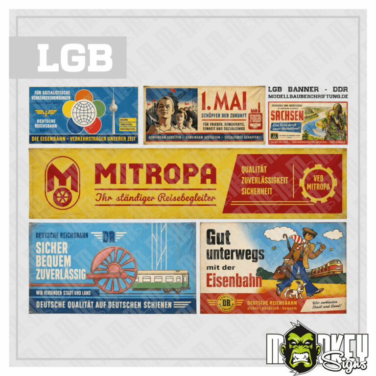 Reifenbeschriftungen 6tlg. DDR LGB Werbebanner 1:22,5 Spur G Gartenbahn Reichsbahn Modellbau Set Deko
