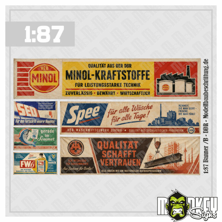 DDR Werbebanner Set B - 1:87 H0 Modellbahn Reklame Schilder Diorama Zubehör