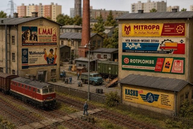 s-l1600_a45ef02e-e078-460b-ba51-ca36e499859d.jpg DDR Werbebanner Set A - 1:87 H0 Modellbahn Reklame Schilder Diorama Zubehör – Bild 2