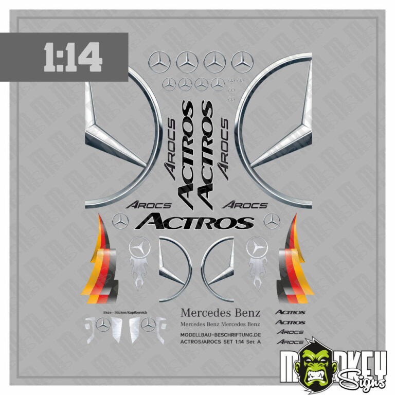 Mercedes Benz 1:14 Tamiya Aufkleber LKW Truck Modellbau Sticker Set