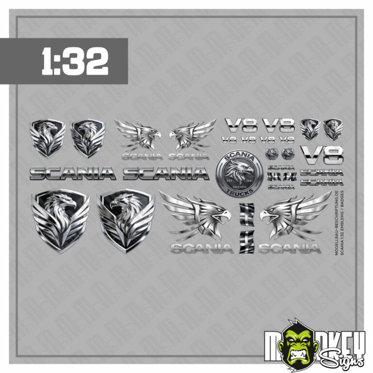 Scania Greif V8 1:32 1:18 Tamiya RC Aufkleber LKW Truck Modellbau Sticker Set