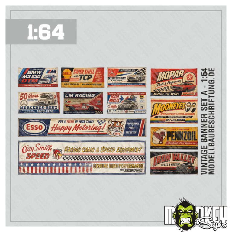 1:64 Banner A US Garage Vintage Werbung Diorama Werkstatt Modellbau Aufkleber